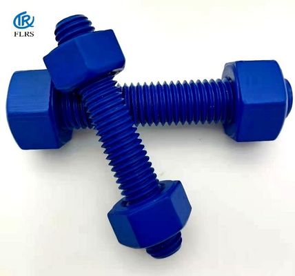 مسامير فولاذية مطلية بـ Polytetrafluoroethylene مسامير PTFE مزدوجة الخيوط مع صواميل